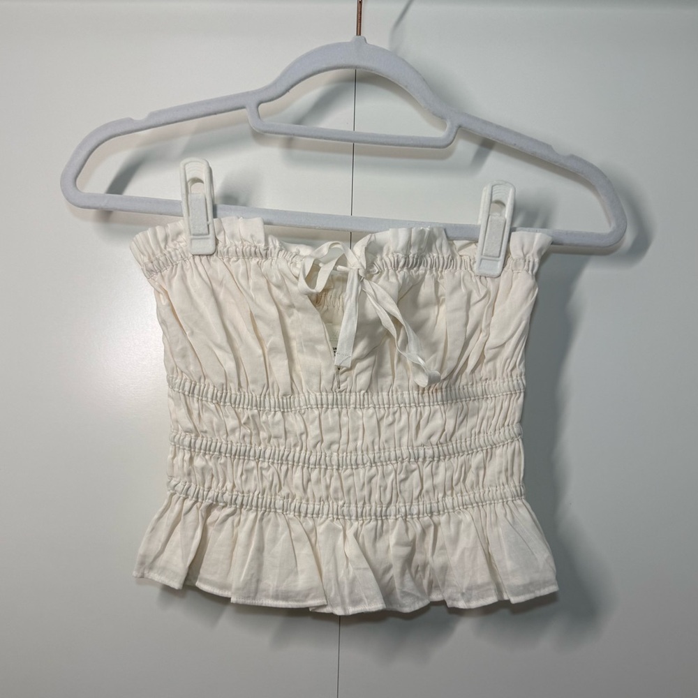 H&M Cream Smocked Strapless Peplum Top XS